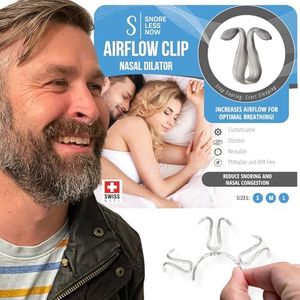 Airflow Clip Nasal Dilator by SnoreLessNow | Swiss-Made Anti-Snoring Nose Clip | Nasal Dilators for Sleeping & Breathing, BPA-Free Nasal Expander for Deviated Septum Relief | Nasal Dilator for Snoring