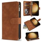 ZZXX for Samsung Galaxy S23 Wallet Case with RFID Blocking Card Slot PU Leather Zipper Flip Folio with Strap Kickstand Protective Cover for Samsung Galaxy S23 Case Wallet(Brown-6.1 inch)