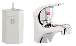 VeeBath Linx White Minimalist Sink Vanity Cabinet Unit & Egham Designer Mono Chrome Basin Mixer Tap + Waste Included