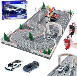 UNIKONIO Slot Car Race Track Set with 2 High-Speed Slot Cars, 2 Speed Controllers & 1:87 Block-Building Baseplate – Compatible with Building Blocks for Custom DIY Racetrack, Gift for Boy Ages 8+​