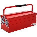 DURHAND Metal Tool Box 3 Tier 5 Tray Professional Portable Storage Cabinet Workshop Cantilever Toolbox with Carry Handle, 56cmx20cmx34cm, Red