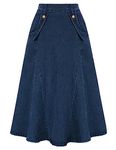 Belle Poque Women Elastic High Waist Denim Skirt with Pockets Classic A-line Jean Skirt for Party Dark Blue M