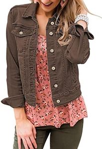 LookbookStore Women's Basic Long Sleeves Button Down Fitted Denim Jean Jackets Mustang Brown Size Medium