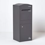 Large Smart Parcel Box With Curved Roof Top Dark Grey Strong Metal Drop Box With Front Access Door for Safe and Secure Multiple Deliveries Wall Floor Gate Mounting Weatherproof Outdoor Delivery Box