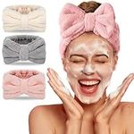 3 Pcs Headbands Makeup Headbands Microfiber Bowtie Headband Skincare Headbands Facial Headband Face Wash Headband Face Washing Headband Towel Headbands for Girls and Women(White,Pink, Gray)