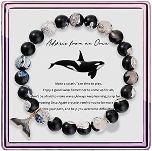Orca Healing Bracelets for Women Orca Whale Gifts Orca Agate Crystal Bracelets Orca Gifts for Women Orca Tail Charm Orca Inspirational Gift, 0.03, Crystal, no gemstone