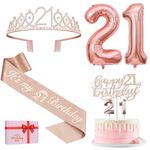 21st Birthday Decorations for Her, Including 21st Birthday Sash, Tiara/Crown, Cake Topper and 21 Candles, 21 Number Balloons, 21st Birthday Gifts for Her, 21st Birthday Decorations for Women