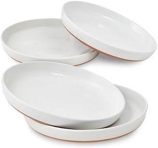 Sheffield Home Stoneware Flat Pasta Bowls, Set of 4 Stylish 35oz Bowls/Plates for Dinner, Salad, etc. Dishwasher, Microwave & Oven Safe. Durable for Everyday and Special Occasions - Vanilla White