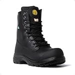 Tiger Face Safety CSA Men's Steel Toe Work Boots, 8 Inch Comfortable Leather Safety Boots 3088, Black, Size 13