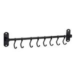 YunNasi Kitchen Utensil Rack Hanging Rack Rail with 8 Hooks and 2 Screws Wall Mounted Hanger Aluminum for Kitchen Bathroom Bar Bedroom (19.6 Inches, Black)