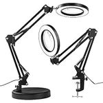 10X Magnifying Glass with Light and Stand 2-in-1 Desk Lamp with Heavy Base & Clamp 3 Color Dimmable LED Lighted Magnifier Hands Free for Close Work, Precision Machinery Repair, Reading, Craft