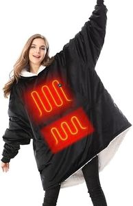 Venustas Heated Blanket Hoodie with Battery Pack, Unisex Oversized Sherpa Wearable Sweatshirt for Women & Men