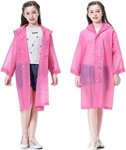 Rain Poncho for Kids (2 Pack), Reusable EVA Children Raincoat for 6-14 Girls Boys, Portable Rain Gear Jackets with Hood, Pink, 6-14 Years