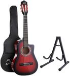 Alpha Classical Wooden Acoustic Cutaway Guitar with Capo, 34-Inch Size, Red