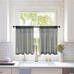 MIULEE 2 Panels Kitchen Tiers Half Window Sheer Curtains-Rod Pocket Voile Drapes for Kitchen Bathroom-Small Windows 29 by 36 Inch Black