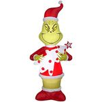 Holiday Accents Gemmy 6.5' Tall Santa The Grinch Holding A White Christmas Tree with Red Dots Christmas Inflatable Indoor/Outdoor Decoration,Multi,3713