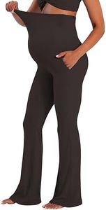 Sunzel Sunzfly Maternity Flare Leggings with Pockets Over The Belly, Buttery Soft Pregnancy Wide Leg Yoga Pants for Workout & Daily Wear,32 Inseam Seal Brown XS