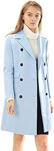 Allegra K Women's Long Jacket Notched Lapel Double Breasted Trench Coat Blues 3X-Large