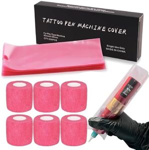 Pen Machine Covers with Grip Wrap - SOTICA 200pcs Pink Pen Covers Large Machine Wrap and 6pcs Grip Tape 2.56×7.1" Gun Wrap Covers Machine Bags with Self Adhesive Bandage Wrap