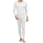 Pure Silk Jersey Knit Men Crew Neck Long Johns Set US S M L[USL,White]