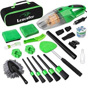 Lezcufer 17Pcs Car Interior Detailing Kit High Power Handheld Vacuum, Cleaning Kit,Detailing Brush Set,Windshield Tool,Cleaning Gel,Microfiber Towels, Complete Care Kit, Green