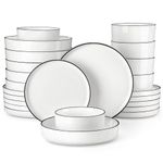 MALACASA 24 Pieces Porcelain Dinnerware Set, Dish Set for 6, Premium Plates and Bowls Sets, Chip and Scratch Resistant Dishware Sets Kitchen Dishes Dining Ware Set, White wtih Black Rim, Series LEAH