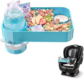 Car Seat Snack Tray for Toddlers, Square Mess-Free Car Seat Tray with Cup Holder & Dip Compartment, Travel Tray for Kids Snacks, Drinks, Fits Most Car Safety Seats (1, Sky Blue)