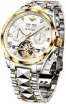 OLEVS Men Watch Automatic Watch for Men Skeleton Self Winding Watches Tourbillon Watches Mechanical White Face Wristwatches Business Luxury Gold Men's Wrist Watch