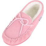 SNUGRUGS Women's Clara, Lambswool Moccasin Slipper with Rubber Sole - Pink - 5 UK