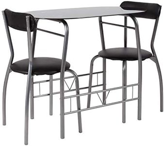 Flash Furniture Sutton 3 Piece Space-Saver Bistro Set with Black Glass Top Table and Black Vinyl Padded Chairs