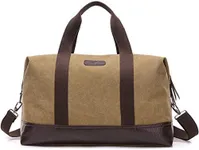 Sunshinejing Unisex Canvas Travel Tote Weekender Overnight Bag Leather Duffel Carry on Bag (Khaki)