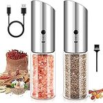 Sjpzwcrl Rechargeable Pepper Mill Grinder: Electric Salt and Pepper Grinder Set Automatic Spice Shakers Black Pepper Machine Salt Dispenser Refillable Adjustable with Light, 2Pcs