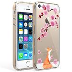 Ftonglogy Designed for iPhone SE Case 2016 (1st Generation) / iPhone 5 Case/iPhone 5s Case: Clear Cute Flower Floral Girl Women Slim Fit Soft TPU Bumper Cell Phone Cover (Lucky Fox)