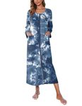 Ekouaer Women Long House Coat Zipper Front Robes Full Length Nightgowns with Pockets Striped Loungewear