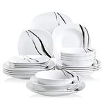 VEWEET 'Teresa' 24-Piece Dinner Set Ivory White Lines Pattern Combination Sets, Porcelain Tableware Set with Bowls Dessert Plates Soup Plates Dinner Plates Service for 6