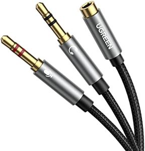 UGREEN Cavo Audio Sdoppiatore Cuffie Microfono 2 in 1, Adattatore Jack 3,5mm Maschio a Femmina, Adattatore Splitter Jack in Alluminio Placcato in Oro 24K per Notebook, Cuffie, PC, PS4, Xbox, 20cm