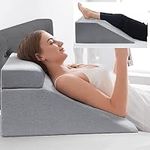 NOFFA Bed Wedge Pillow & Leg Elevation Pillow, Memory Foam Reading Pillow Support for Neck, Back, Leg, Detachable Incline Cushion for Bed, Sofa, Sitting, Sleeping, Rest, Elevating, Washable Cover grey