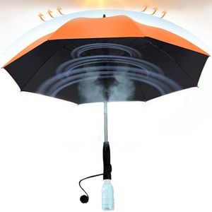 FIYLIAO Umbrella with Fan and Mist Spray, Rechargeable, Orange