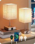 EDISHINE Bedside Lamps Set of 2, 3 Way Dimmable Table Lamps with USB A+C Charging Ports, LED Bulb Included, Touch Lamps for Bedroom, Living Room, Linen Lampshade, 2700K, Beige