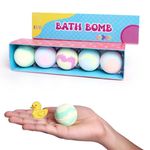 Home Boutique Natural Relaxing Bath Bombs Refreshing Hot Water Bath Hydrating Moisturizing Enchantins Aromatic Fragrances Duckling in Each Bomb (Set of 5)