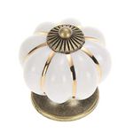 AKORD 8X Ceramic Vintage Pumpkin Cabinet Drawer Knob Door Handle, White