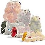 Reusable Produce Bags, 6-Pack - Assorted Sizes, Certified Organic Cotton Mesh, Machine Washable, Tare Weight Label, Double Drawstring Closure, Plastic-Free Recyclable Packaging