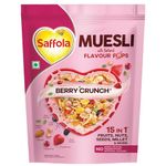 Saffola Muesli Berry Crunch with Flavour Pops, 450 gm | 15 in 1 Fruit and Nuts, Seeds, Millet & more | Cereals for breakfast rich with wholegrain, protein, fibre