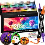 Pagather 120 Colors Acrylic Paint Markers, Dual Tip Fine Tip and Brush Tip Pens Contain 24 Metallic Color for Stone, Wood, Calligraphy, Canvas, Ceramic, Metal, Glass, Rock Painting, DIY Crafts