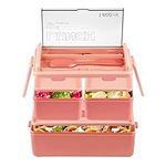 Elipenico Bento Box, 3 Compartments Bento Lunch Box Stackable Meal Prep Containers with Utensils Microwave Bento Box Dishwasher/Fridge Safe (1400ml, Pink)