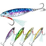 TRUSCEND Metal Fishing Jigs 10g-200g with Flat BKK Hooks, Slow/Fast Pitch Jigging Spoon Lure, Flat Fall/Vertical Sea jig, Saltwater Fishing Lures for Tuna Grouper Snapper Striper Salmon Kingfish