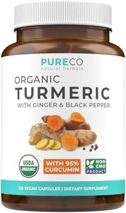 USDA Organic Turmeric Curcumin with Black Pepper and Ginger (4 Month Supply) Joint Support Supplement with Tumeric and Ginger Root Powder - Organic Turmeric Supplement - 120 Vegan Capsules (No Pills)