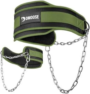 DMoose Dip Belt for Pullups - Heavy Duty 36" Steel Chain Weight Gym Belt for Dips with Comfortable Neoprene Support (Military Green)
