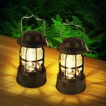 Flintronic Camping Lanterns Retro, 2 Packs Portable Camping Lights Retro Battery Powered, Camping Lamp IPX4 Waterproof, Vintage COB Hanging Tent Light for Tent, Outdoor, Hiking, Garden, Emergency