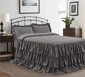 HIG 3 Piece Ruffle Skirt Bedspread Set Queen - Gray Color 30 inches Drop Ruffled Style Bed Skirt Coverlets Bedspreads Dust Ruffles - ECHO Bedding Collections Queen Size - 1 Bedspread, 2 Standard Shams